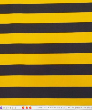 Nemesis Men's Giza Cotton Broad Stripes 1.80 Meter Unstitched Shirt Fabric (Yellow)