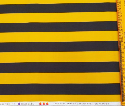 Nemesis Men's Giza Cotton Broad Stripes 1.80 Meter Unstitched Shirt Fabric (Yellow)