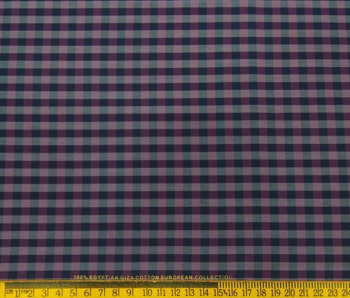 Nemesis Men's Giza Cotton Checks 1.80 Meter Unstitched Shirt Fabric (Purple)