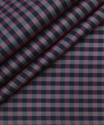 Nemesis Men's Giza Cotton Checks 1.80 Meter Unstitched Shirt Fabric (Purple)