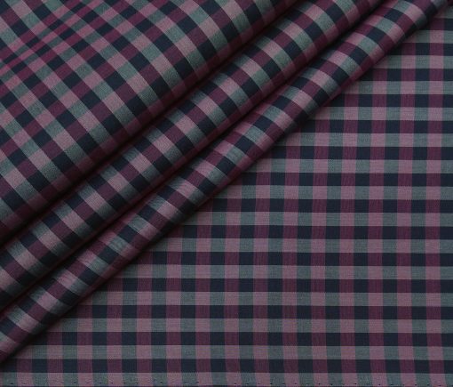 Nemesis Men's Giza Cotton Checks 1.80 Meter Unstitched Shirt Fabric (Purple)