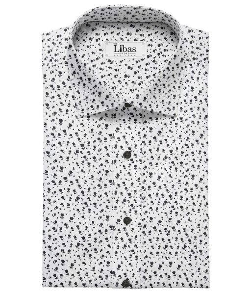 Nemesis Men's Giza Cotton Black Printed Unstitched Shirt Fabric (White)