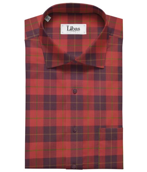 Nemesis Men's Cotton Broad Checks 1.80 Meter Unstitched Shirt Fabric (Red)