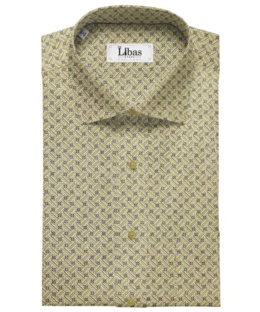 Pee Gee Men's Cotton Printed 1.60 Meter Unstitched Shirt Fabric (Cream)