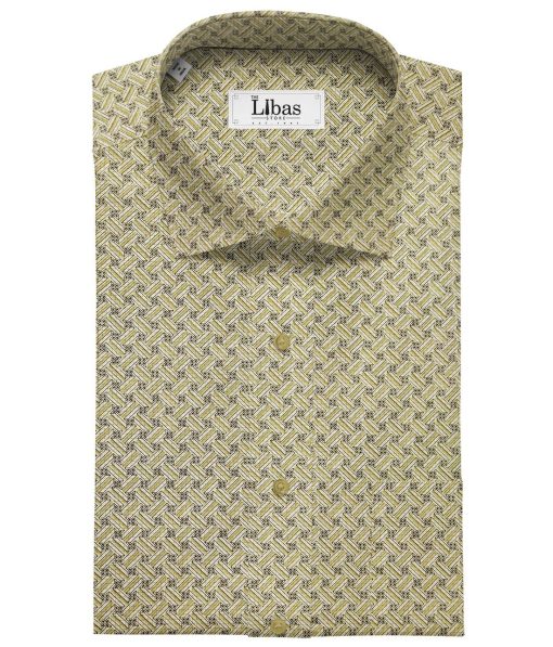 Pee Gee Men's Cotton Printed 1.60 Meter Unstitched Shirt Fabric (Cream)