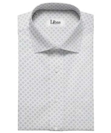 Pee Gee Men's Cotton Grey Printed 1.60 Meter Unstitched Shirt Fabric (White)