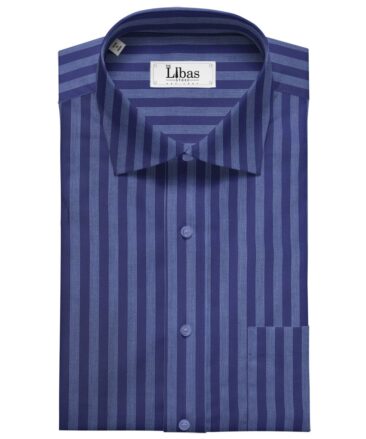 Raymond Men's Giza Cotton Striped 1.80 Meter Unstitched Shirt Fabric (Dark Blue)