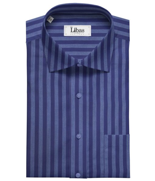 Raymond Men's Giza Cotton Striped 1.80 Meter Unstitched Shirt Fabric (Dark Blue)