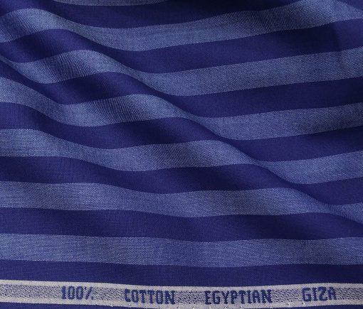 Raymond Men's Giza Cotton Striped 1.80 Meter Unstitched Shirt Fabric (Dark Blue)