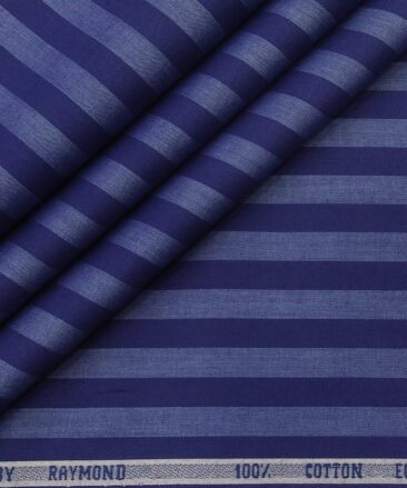 Raymond Men's Giza Cotton Striped 1.80 Meter Unstitched Shirt Fabric (Dark Blue)