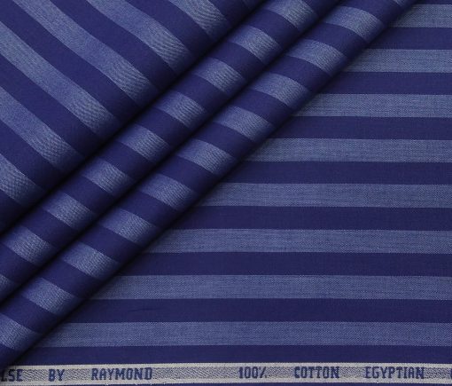 Raymond Men's Giza Cotton Striped 1.80 Meter Unstitched Shirt Fabric (Dark Blue)