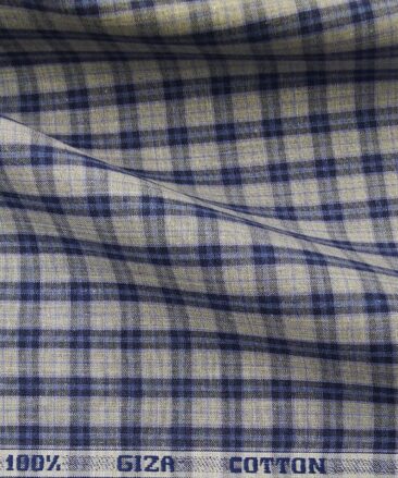 Raymond Men's Giza Cotton Blue Checks 1.80 Meter Unstitched Shirt Fabric (Light Grey)