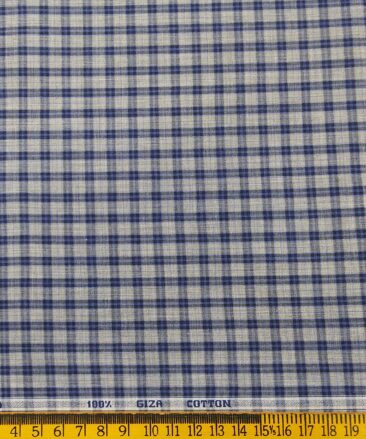 Raymond Men's Giza Cotton Blue Checks 1.80 Meter Unstitched Shirt Fabric (Light Grey)