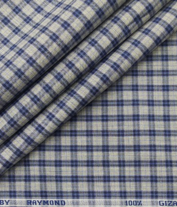 Raymond Men's Giza Cotton Blue Checks 1.80 Meter Unstitched Shirt Fabric (Light Grey)