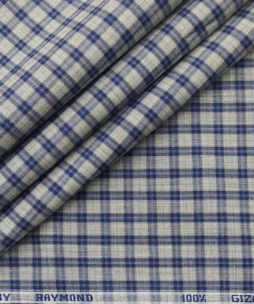 Raymond Men's Giza Cotton Blue Checks 1.80 Meter Unstitched Shirt Fabric (Light Grey)