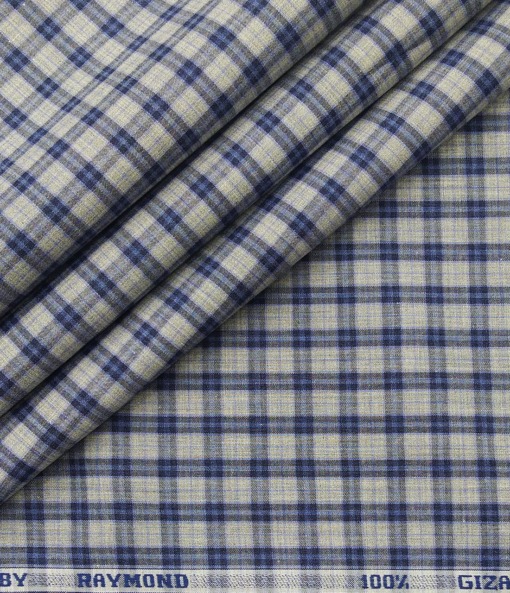 Raymond Men's Giza Cotton Blue Checks 1.80 Meter Unstitched Shirt Fabric (Light Grey)