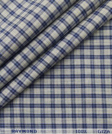 Raymond Men's Giza Cotton Blue Checks 1.80 Meter Unstitched Shirt Fabric (Light Grey)