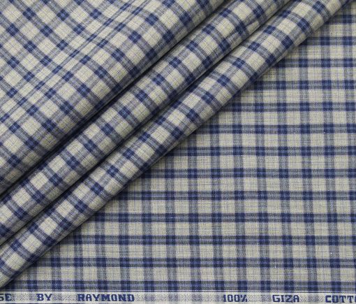 Raymond Men's Giza Cotton Blue Checks 1.80 Meter Unstitched Shirt Fabric (Light Grey)