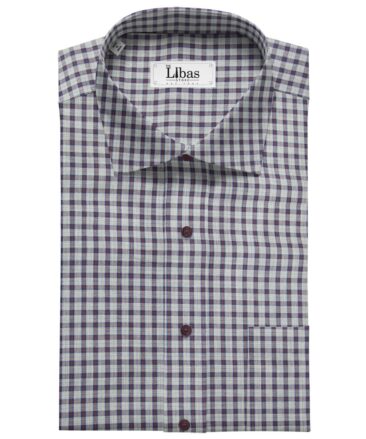 Raymond Men's Giza Cotton Maroon Checks 1.80 Meter Unstitched Shirt Fabric (Light Grey)