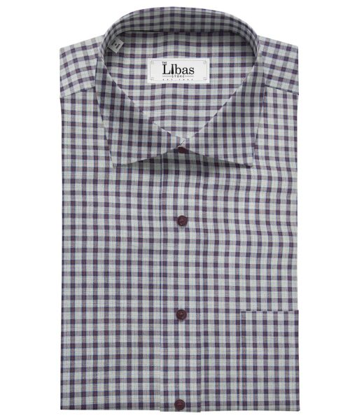 Raymond Men's Giza Cotton Maroon Checks 1.80 Meter Unstitched Shirt Fabric (Light Grey)