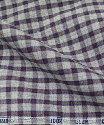 Raymond Men's Giza Cotton Maroon Checks 1.80 Meter Unstitched Shirt Fabric (Light Grey)