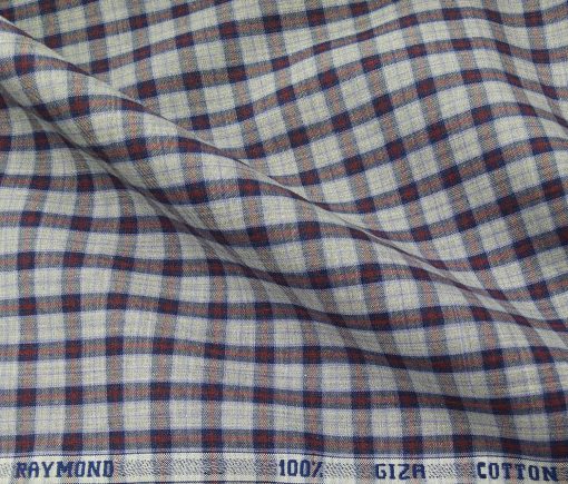 Raymond Men's Giza Cotton Maroon Checks 1.80 Meter Unstitched Shirt Fabric (Light Grey)