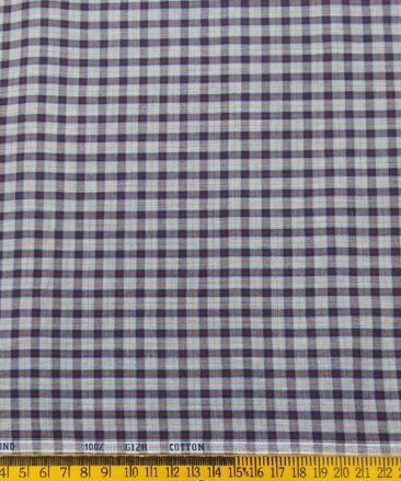 Raymond Men's Giza Cotton Maroon Checks 1.80 Meter Unstitched Shirt Fabric (Light Grey)