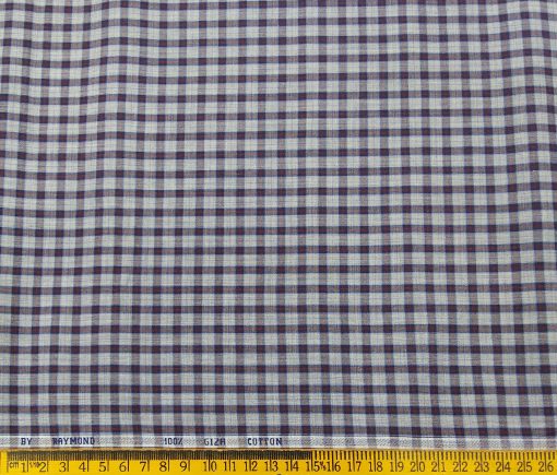 Raymond Men's Giza Cotton Maroon Checks 1.80 Meter Unstitched Shirt Fabric (Light Grey)