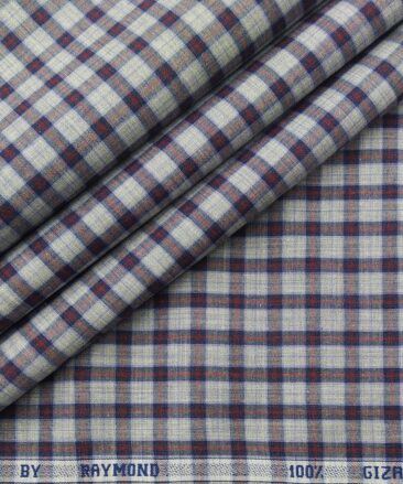 Raymond Men's Giza Cotton Maroon Checks 1.80 Meter Unstitched Shirt Fabric (Light Grey)