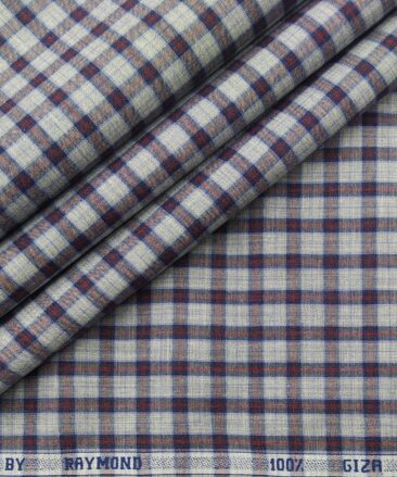 Raymond Men's Giza Cotton Maroon Checks 1.80 Meter Unstitched Shirt Fabric (Light Grey)