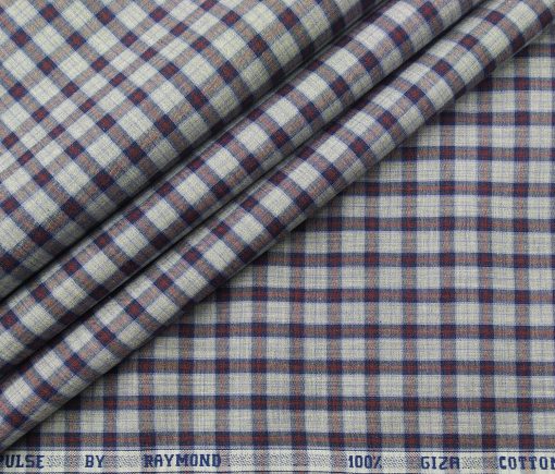 Raymond Men's Giza Cotton Maroon Checks 1.80 Meter Unstitched Shirt Fabric (Light Grey)