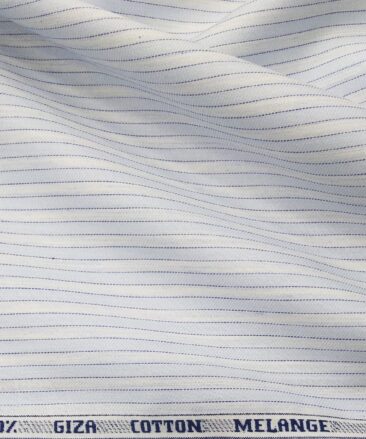 Raymond Men's Giza Cotton Striped 1.80 Meter Unstitched Shirt Fabric (Sky Blue)