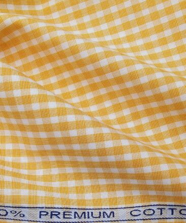 Raymond Men's Cotton Checks 1.80 Meter Unstitched Shirt Fabric (Orange)