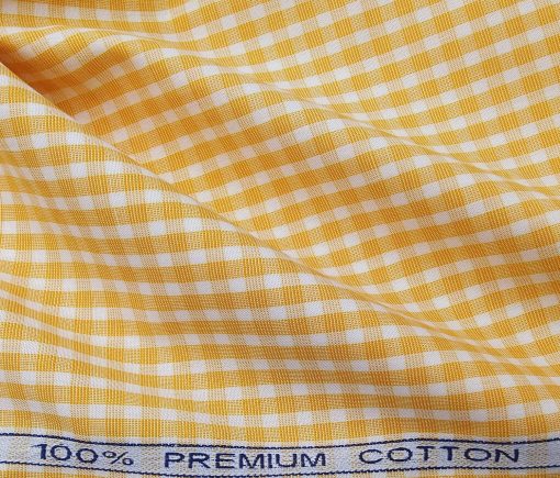 Raymond Men's Cotton Checks 1.80 Meter Unstitched Shirt Fabric (Orange)