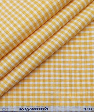 Raymond Men's Cotton Checks 1.80 Meter Unstitched Shirt Fabric (Orange)