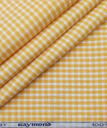 Raymond Men's Cotton Checks 1.80 Meter Unstitched Shirt Fabric (Orange)