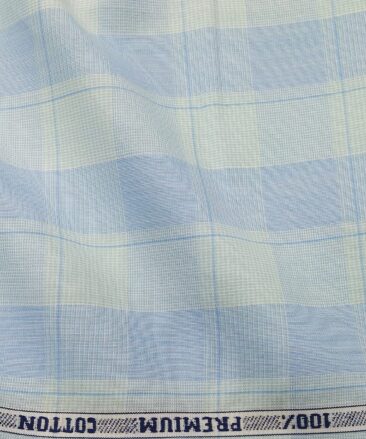 Raymond Men's Cotton Broad Checks 1.80 Meter Unstitched Shirt Fabric (Sky Blue)