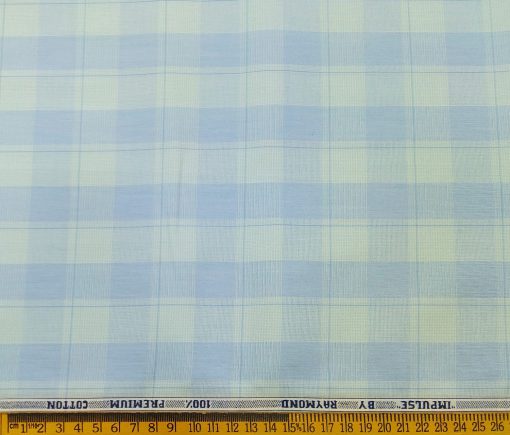 Raymond Men's Cotton Broad Checks 1.80 Meter Unstitched Shirt Fabric (Sky Blue)