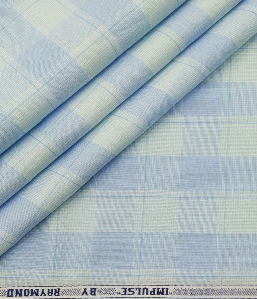 Raymond Men's Cotton Broad Checks 1.80 Meter Unstitched Shirt Fabric (Sky Blue)