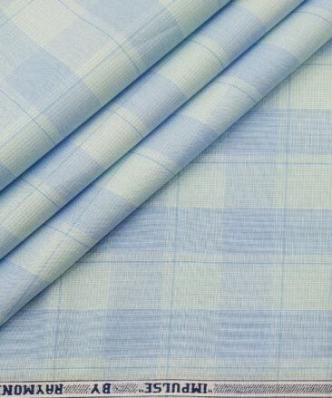 Raymond Men's Cotton Broad Checks 1.80 Meter Unstitched Shirt Fabric (Sky Blue)