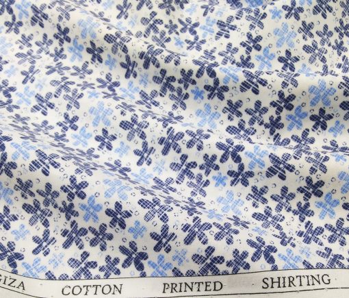 Raymond Men's Giza Cotton Blue Floral Printed Unstitched Shirt Fabric (White)