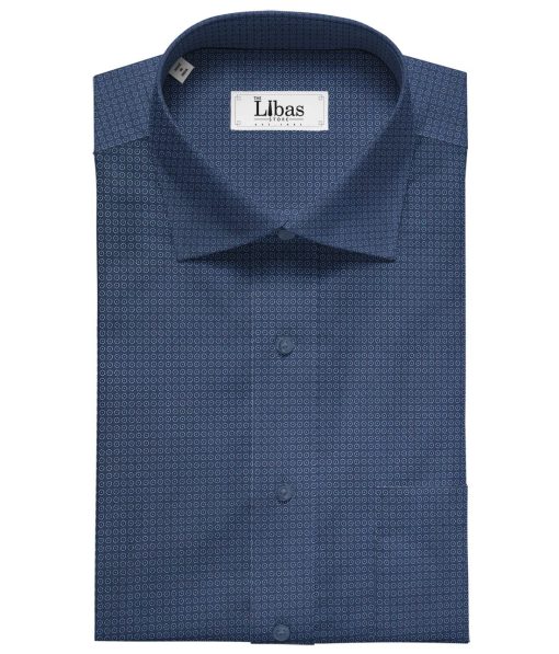 Raymond Men's Cotton Printed 1.80 Meter Unstitched Technostretch Shirt Fabric (Dark Blue)