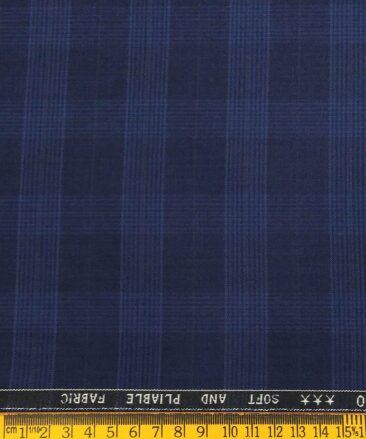 Raymond Men's Poly Viscose Unstitched Self Broad Checks Suiting Fabric (Dark Royal Blue)