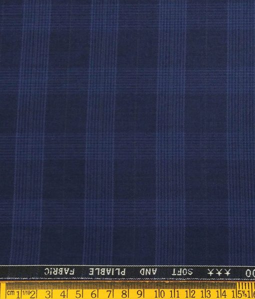 Raymond Men's Poly Viscose Unstitched Self Broad Checks Suiting Fabric (Dark Royal Blue)