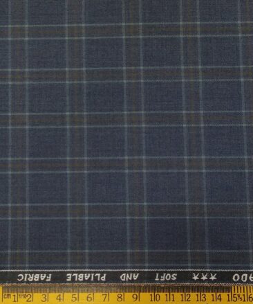 Raymond Men's Poly Viscose Unstitched Checks Suiting Fabric (Greyish Blue)