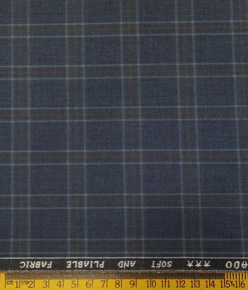 Raymond Men's Poly Viscose Unstitched Checks Suiting Fabric (Greyish Blue)