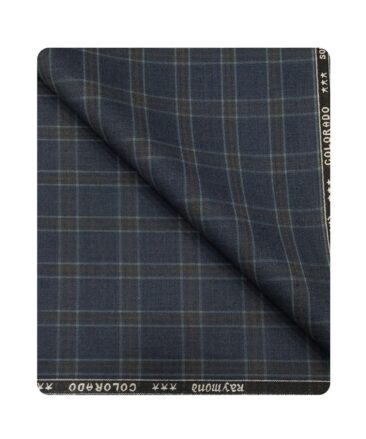 Raymond Men's Poly Viscose Unstitched Checks Suiting Fabric (Greyish Blue)