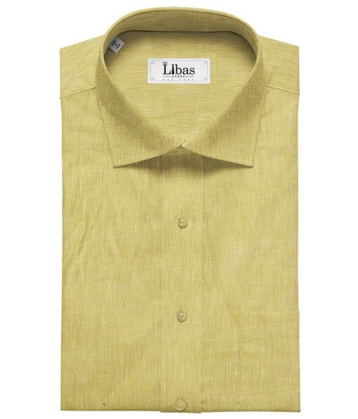 Linen Club Men's Linen Self Design 2.25 Meter Unstitched Shirting Fabric (Corn Yellow)