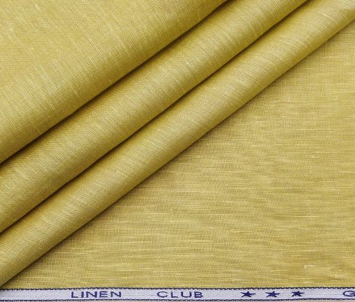 Linen Club Men's Linen Self Design 2.25 Meter Unstitched Shirting Fabric (Corn Yellow)