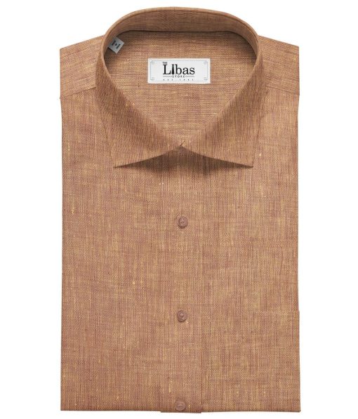 Linen Club Men's Linen Self Design 2.10 Meter Unstitched Shirting Fabric (Sandstone Orange)